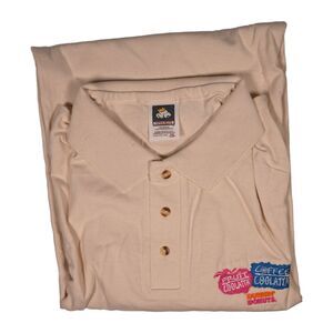 Vintage 2000s Dunkin Donuts Coffee Fruit Coolata XL Polo Shirt Beige